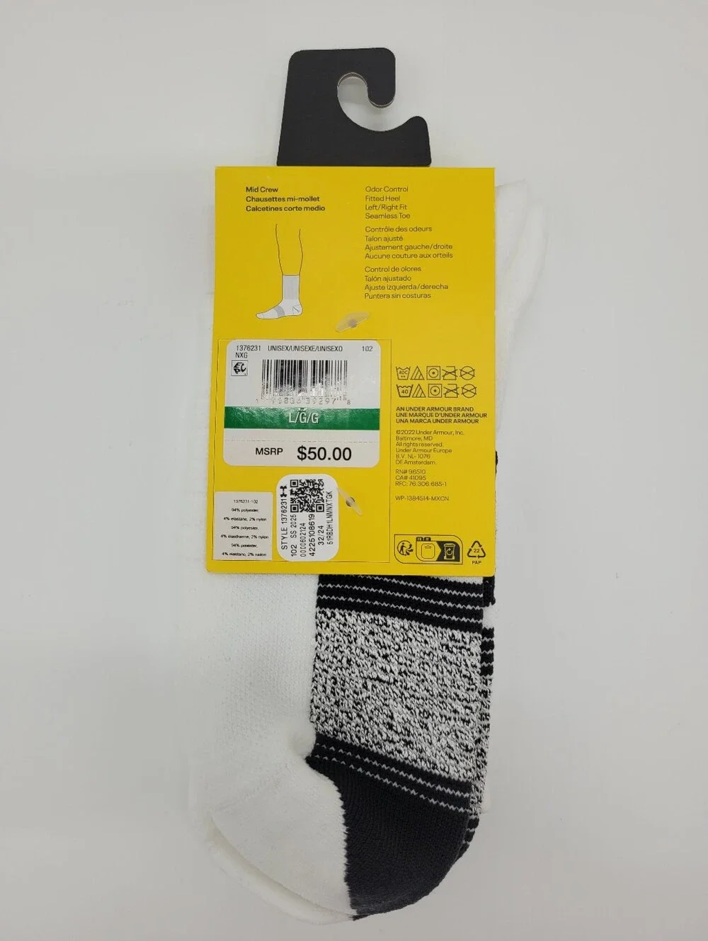 UA CURRY Mid Crew Socks Playmaker Armourdry Large Unisex M8.5-13 W10-14 NEW